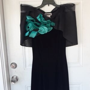 Mina Mann Black & Green Floral Organza Wrap Scarf *shown over black velvet dress